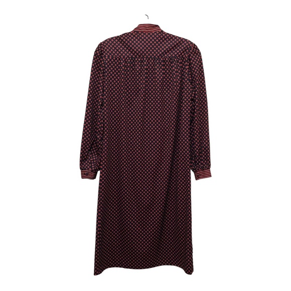 ILGWU Women's Size 6 Navy Blue/Red/Tan Long Puff Sleeve Polka Dot/Striped Dress - Picture 2 of 11